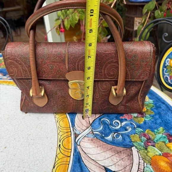 ETRO Milano‎ Vintage Paisley Print Leather Handbag Top Handle Satchel Bag